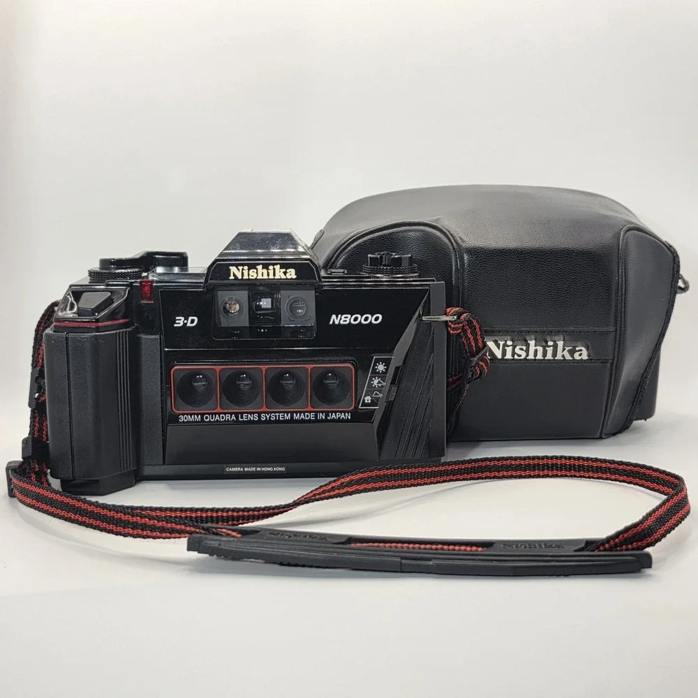 NISHIKA N8000 35mm Quadrascopic 3D FILM CAMERA W/ Case & Strap Dry Tested